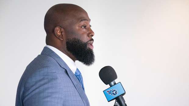 Tennessee Titans new general manager Ran Carthon responds to questions during his introductory press conference at Ascension Saint Thomas Sports Park Friday, Jan. 20, 2023, in Nashville, Tenn.